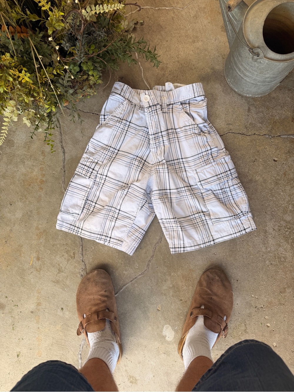 George White Plaid Cargo Shorts